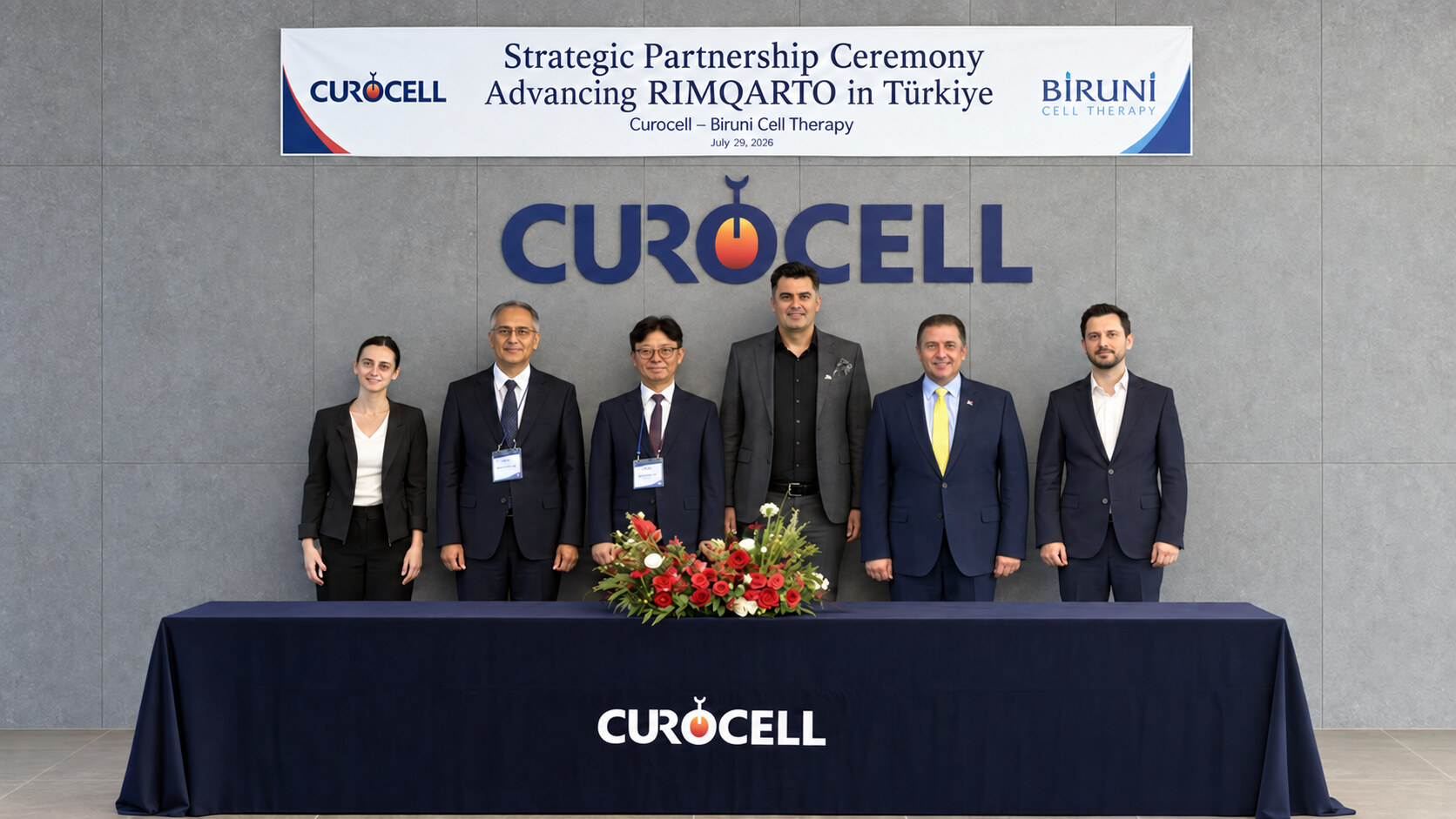 Biruni Cell Therapy and Curocell representatives at the strategic partnership ceremony in Türkiye
