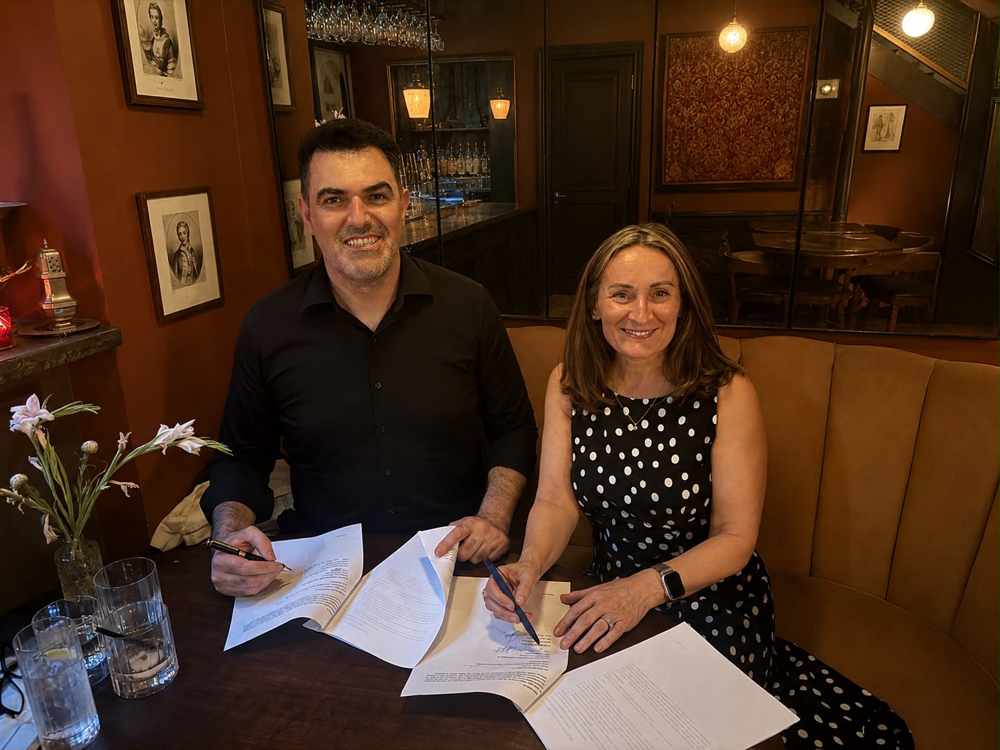 Dr Muhammet Avcil and Claire Wallace at the agreement signing